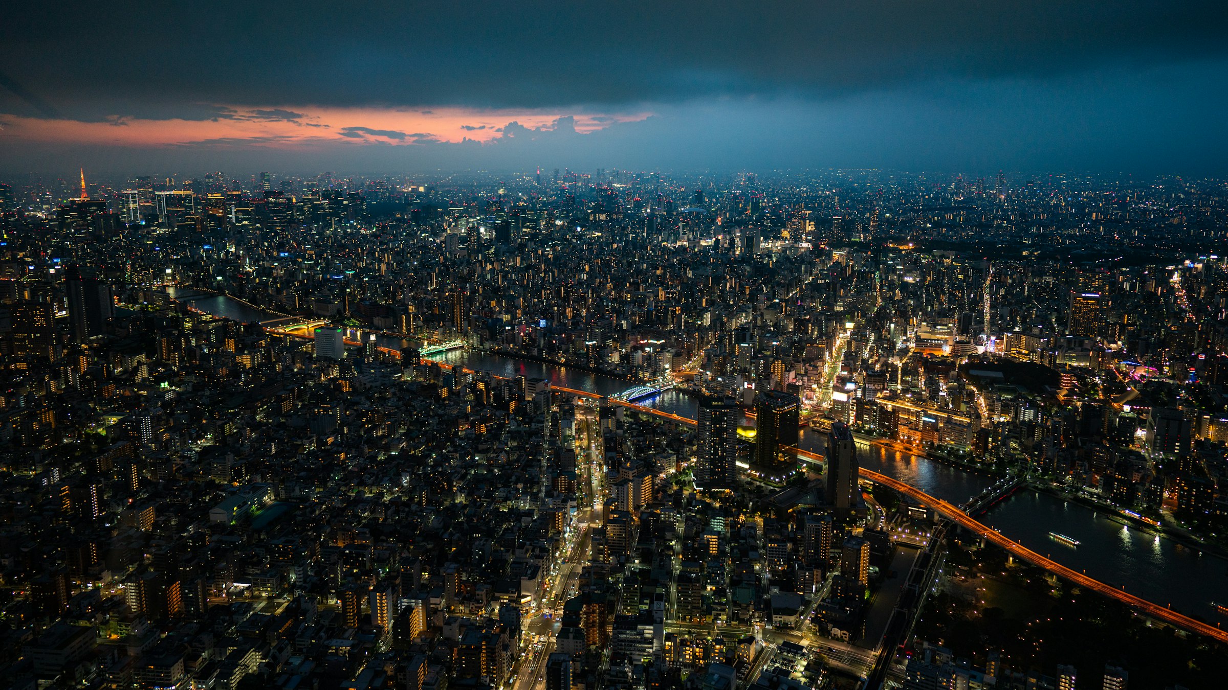 Aerial view of Tokyo at night